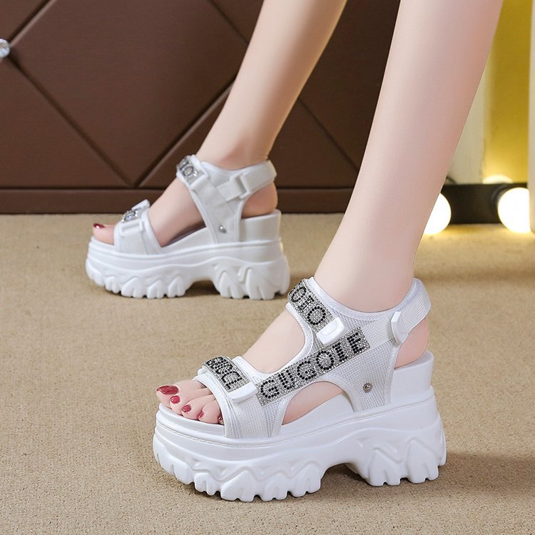 Summer new platform platform non-slip high heel Crystal Fashion Net red ins super hot sandals women's shoes
