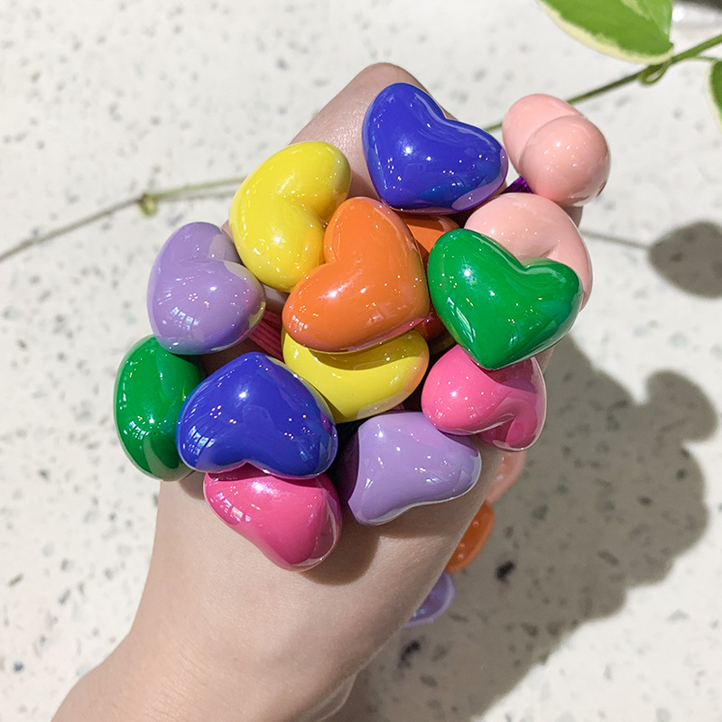 20g Weight Hair Tie Hair Accessories Type 2 Pieces Per Card Quantity Holiday, Daily Occasion Acrylic Material Color Block, Heart Shape Pattern Kid'S Gender Cute, Sweet Style Cute Sweet Kid'S Color Block Heart Shape Arylic Hair Tie 4