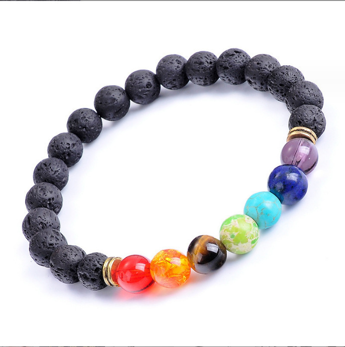 European and American Jewelry Fashion Amazon Hot Lava Volcanic Stone Leather Bracelet Colorful Natural Stone Women's Single Circle String