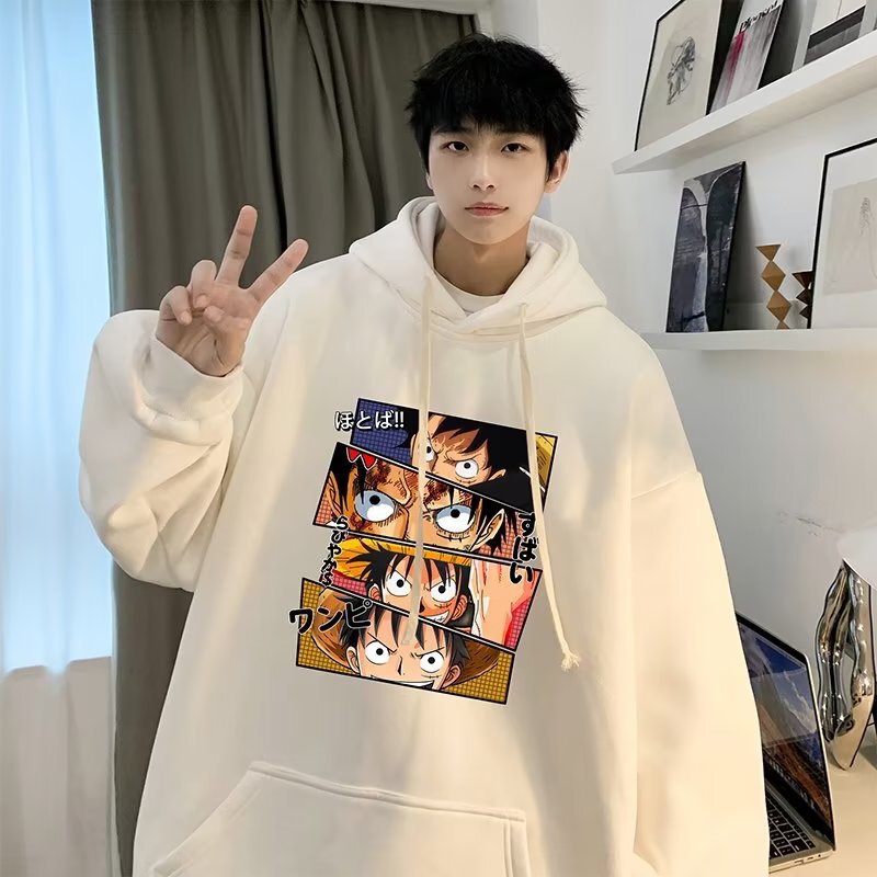 Cross-border One Piece Lufei Sweater Autumn Men's American High Street Fashion Brand Hoodie plus size Youth Japanese Animation
