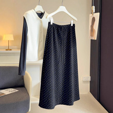 秋冬加绒加厚松紧腰A字碎花毛呢半身裙女2025新款韩系过膝中长裙