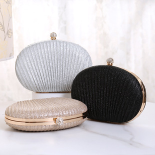 2025 New Pleated Shiny Evening Bag Clutch Women's Shoulder Diagonal Chain Bag Evening Wear Cheongsam Bridal Bag Small