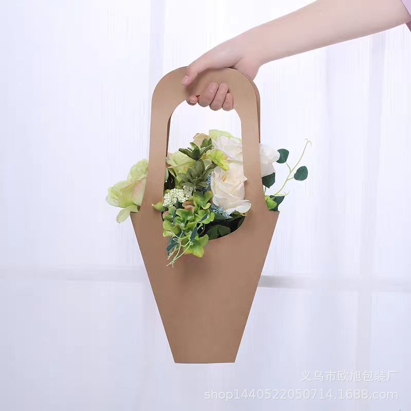 Kraft paper portable bouquet bag flower bouquet gift bag Valentine's Day 520 simple portable kraft paper bag
