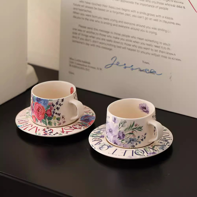 Vintage Rose Coffee Cup and Saucer Set Afternoon Tea Cup Home High Color Value Flower Designer Internet Celebrator Mug