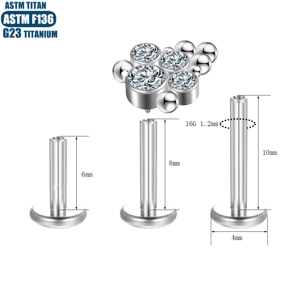 Silver pointed spike labret stud material detail