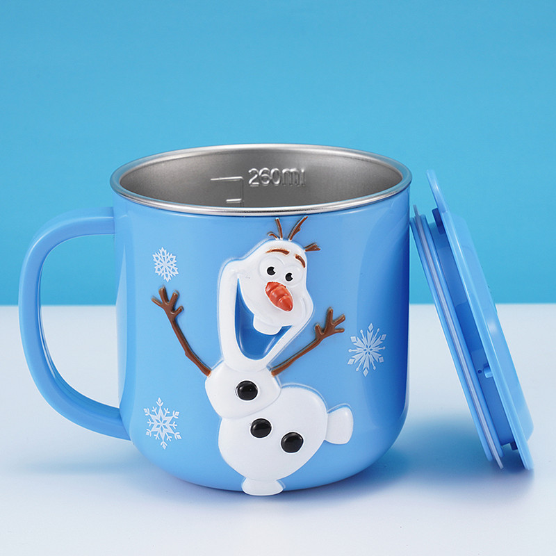 Taza de acero inoxidable para niños de Disney Taza de agua para niños Taza de agua para bebés Taza de leche casera anticaídas Set de cubiertos para bebés