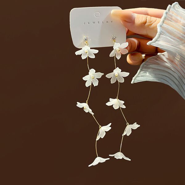 Brand white transparent earrings with tassels from pearl