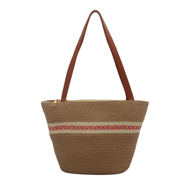 Beach capacious one-shoulder bag, straw basket, beach style