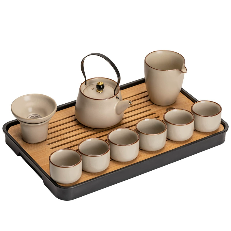 Набор чайных чашек для домашнего использования, новая керамическая чаша Ru Kiln с покрытием для питья чая, чайник, поднос для чая, чашка для чая, чайный сервиз Kung Fu
