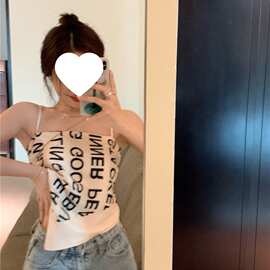 假日拜占庭三喜字母抹胸不规则度假丝巾罗马背心女吊带
