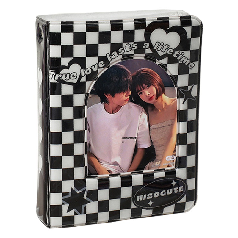 Chica Estudiante a cuadros en blanco y negro de tres pulgadas álbum Star-Chasing aidou libro de tarjetas pequeñas Polaroid coreano libro de almacenamiento de fotos