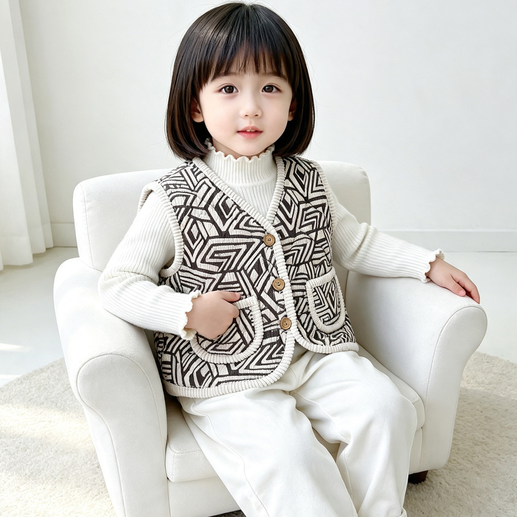 2026 New Style Children's Cotton Lined Vests for Boys and Girls, Autumn Infant Vests, Fleece-Lined and Cotton-Lined, Wholesale