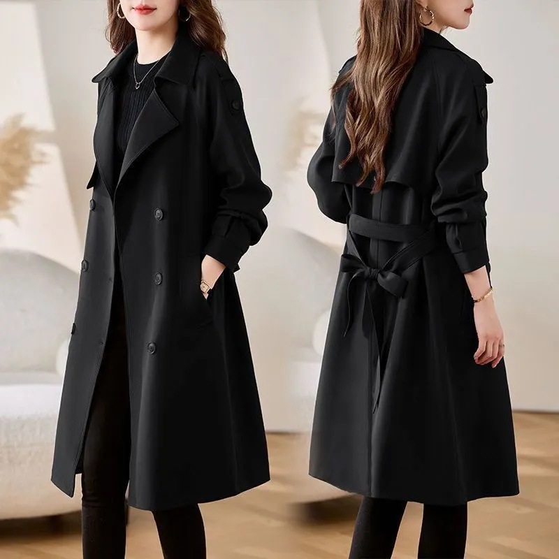 Women's Premium Trench Coat – Oversized Mid-Length Polyester Coat With Belt & Notched Lapel, Trendy Office-to-Outfit Staple (M-XXXL)_voghion.com