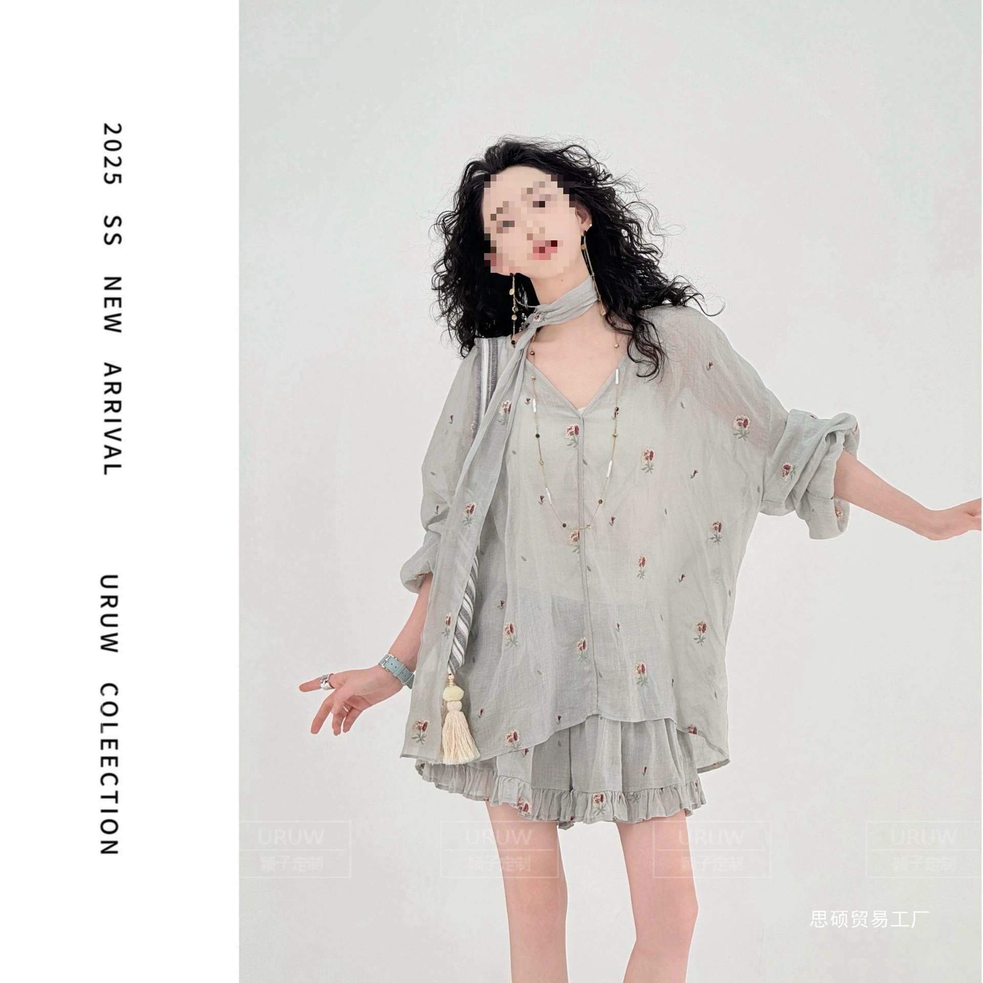 Новый летний свободный комплект из двух предметов для защиты от солнца, повседневная и ленивая верхняя одежда, нишевые топы + шорты для женщин