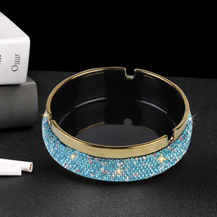 Car Ashtray with Diamonds and Rhinestones Ceramic High-Value Office Home Ashtray Cross-Border