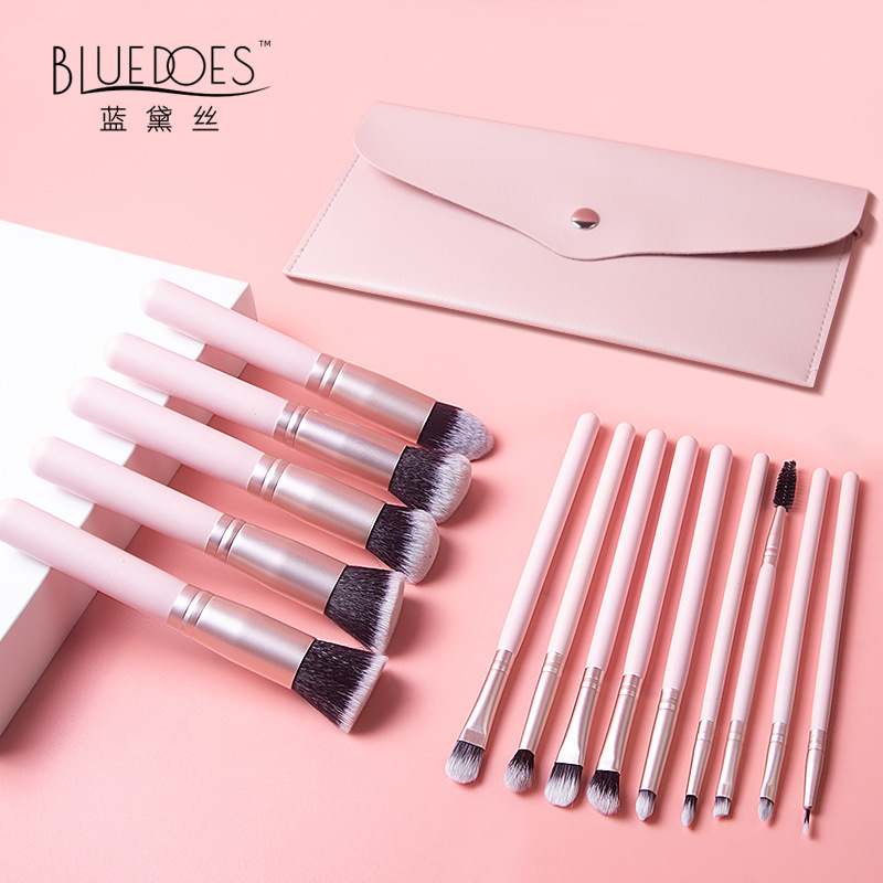 Amazon cross-border 14 pink handle matte rose gold 5 large 9 small Full set makeup brush loose brush beauty tools