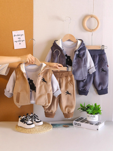 Children's wear boys and girls with cashmere cartoon three-piece set 25 winter new products baby vest children clothes trendy Kids