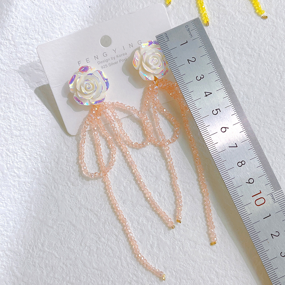 1 Pair Sweet Flower Bow Knot Glass Metal Beaded Womenu0027S Drop Earrings