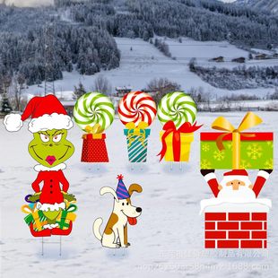 2024 new cross-border Christmas card outdoor courtyard Grinch gift box candy puppy decorative logo