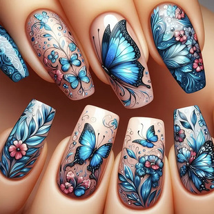 Cross-Border Hot-Selling Exquisite Butterfly Flower Theme Nail Art Patches 24 Pieces Personalized Elegant Style Nail Patches Wholesale