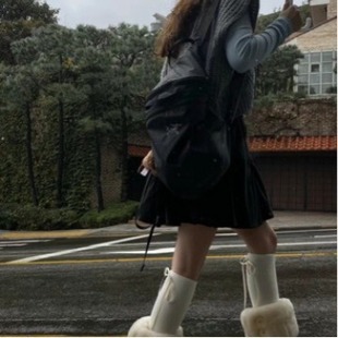 Korean Designer Ribbon Bow Wool Blend High Tube Women's Socks Fashionable Calf Slouch Socks Xiaohongshu Hot Item