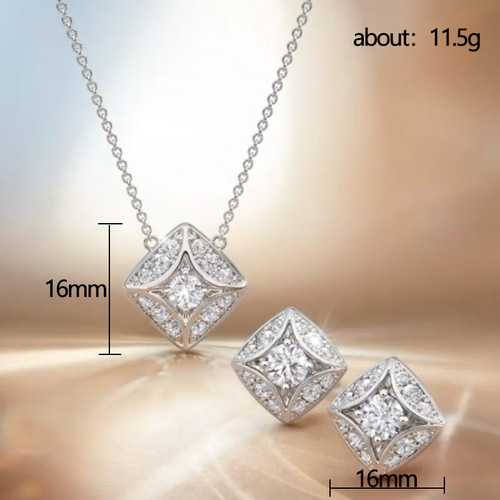 Cao Shi Cross-border Jewelry Set Simple Geometric Rhombus Zirconia Earrings and Necklace for Women Wholesale Supply