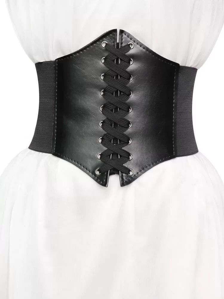 Neu Rose Bestickter Gürtel Französisch Breite Taille Dichtung Elastische Taille Schwarz Retro frauen Dekorative Kleid_voghion.com