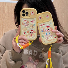 推拉窗可爱饼饼腕带iPhone15/14PROMAX手机壳适用13/14PRO苹果11/