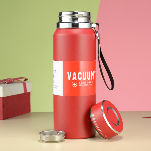 Portable Large Capacity Outdoor Sports Water Bottle Double Layer Vacuum with Handle and Sling Strap Cup 316 Stainless Steel Insulated Cup