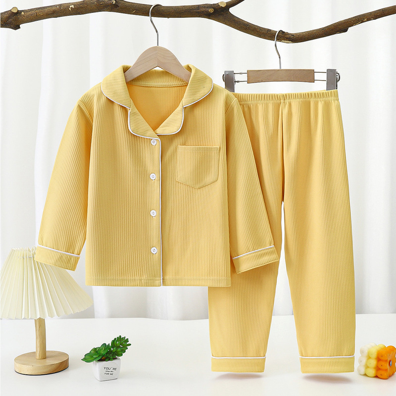 新しい子供の徳の絨毯のパジャマの中で大きい子供の家の服のスーツの男の子の宝の女性の宝の秋冬の長袖は家の服を襟をめくります|undefined