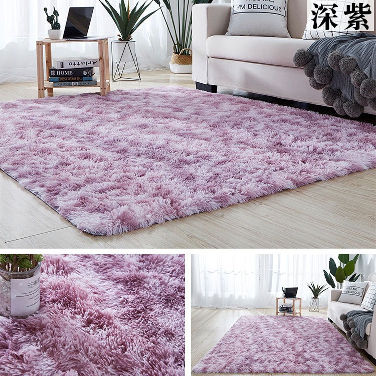 Alfombra teñida de seda de felpa de pelo largo transfronterizo, alfombra de piso, sala de estar, dormitorio, manta de cama resistente a la suciedad y fácil de cuidar