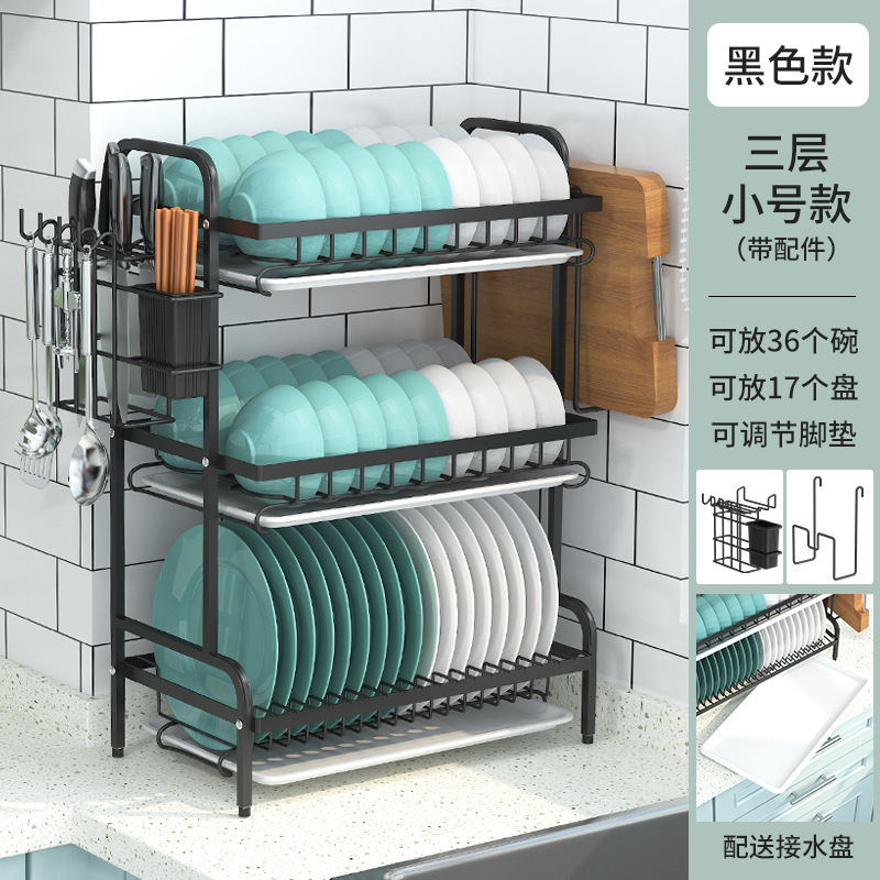 Escurridor de Platos de 3 Niveles de Acero Inoxidable para Encimera de Cocina