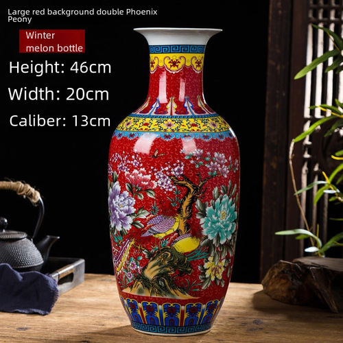 Jingdezhen ceramic Chinese living room wine cabinet entrance decoration flower vase ornament enamel water culture wealth bamboo flower vase 