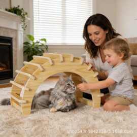 木质宠物猫狗兔子仓鼠攀爬架 拱形宠物窝造景装饰木质用品