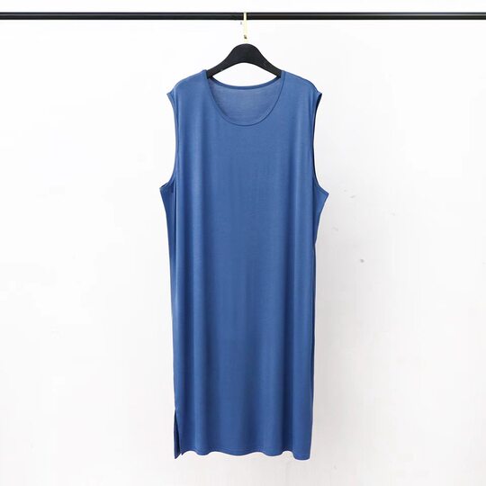 Men's Modal Pajamas Sleeveless Vest Long Simple Nightgown Dress Loose Comfortable Home Clothes Bathrobe