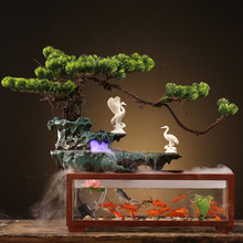 中式水景观循环流水加湿器桌面鱼缸办公室内客厅创意摆件开业礼品