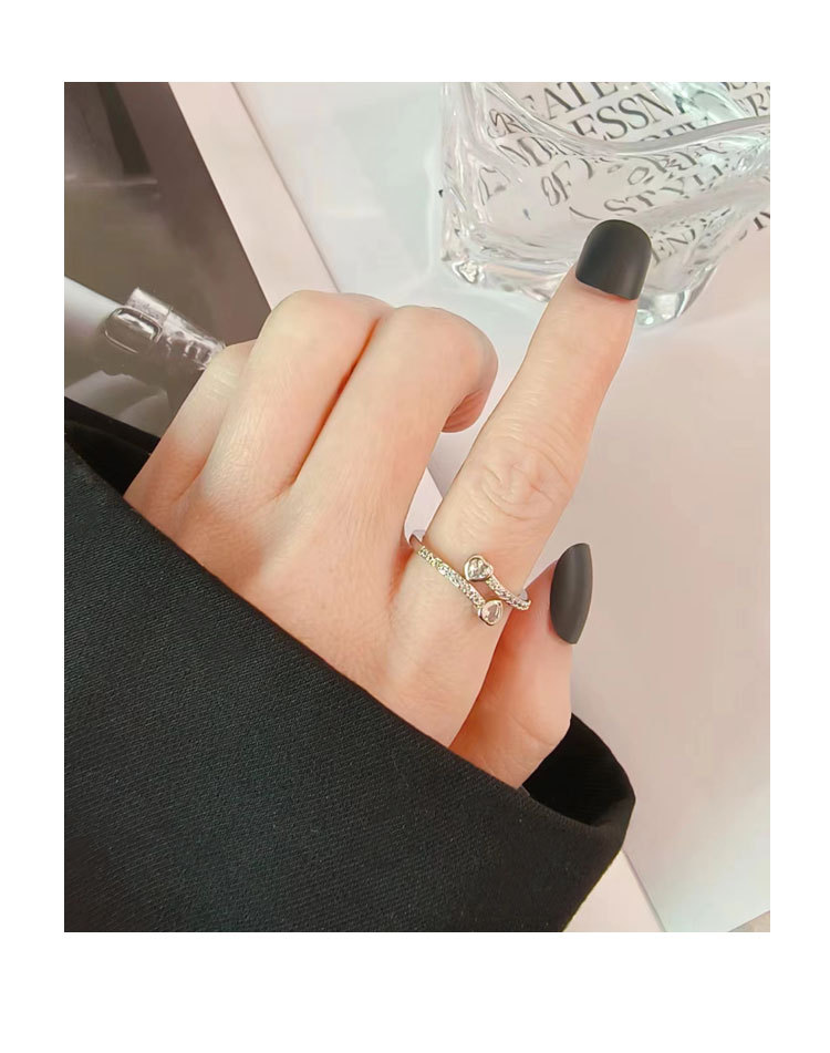 1 Piece Quantity Street Occasion Copper Material Heart Shape Pattern Sweet Heart Shape Copper Plating Inlay Artificial Gemstones Open Rings