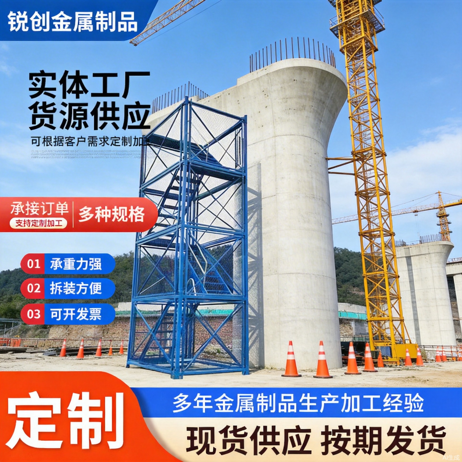 路桥墩身防护平台 组合快装式墩身梯笼墩柱施工平台墩身操作爬梯