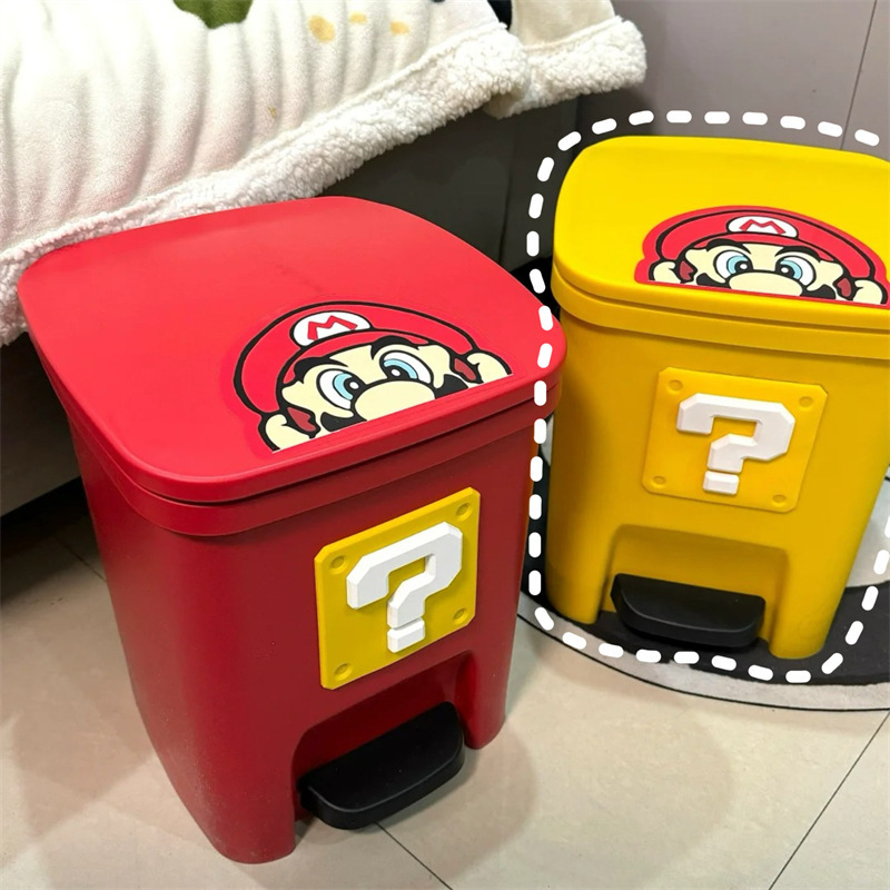 かわいい大きな目のゴミ箱家庭用蓋付き高颜値大容量漫画寝室紙かごトイレごみかご|undefined