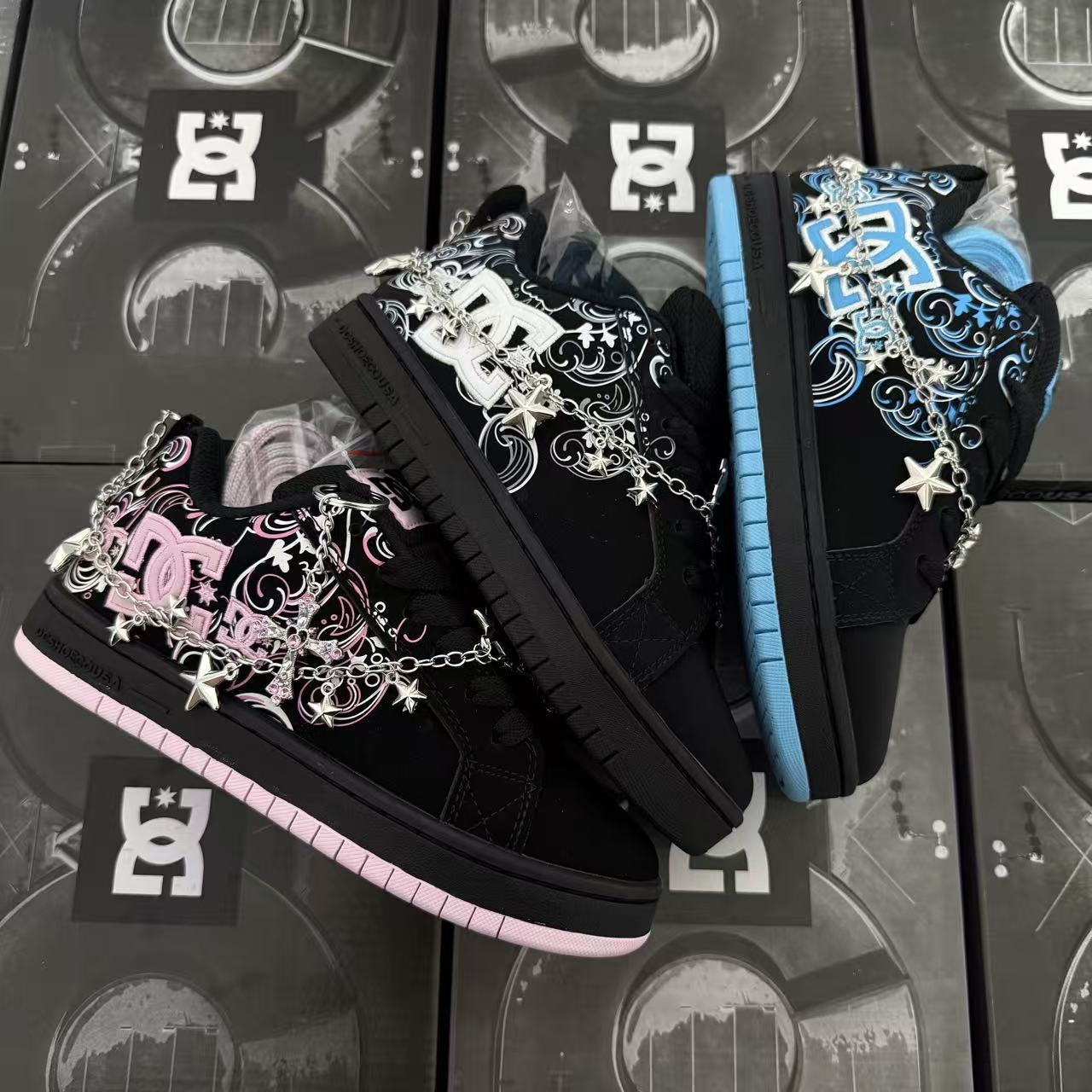 Cross-Border Foreign Trade Dc Shoes Men's and Women's Embroidered Sneakers European Dc Shoes Campus Skate Shoes Casual Sports Shoes