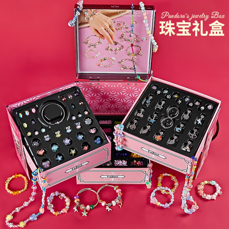 Regalos de cumpleaños para niñas collares de cuentas pulseras DIY materiales hechos a mano juguetes princesa joyería caja de regalo