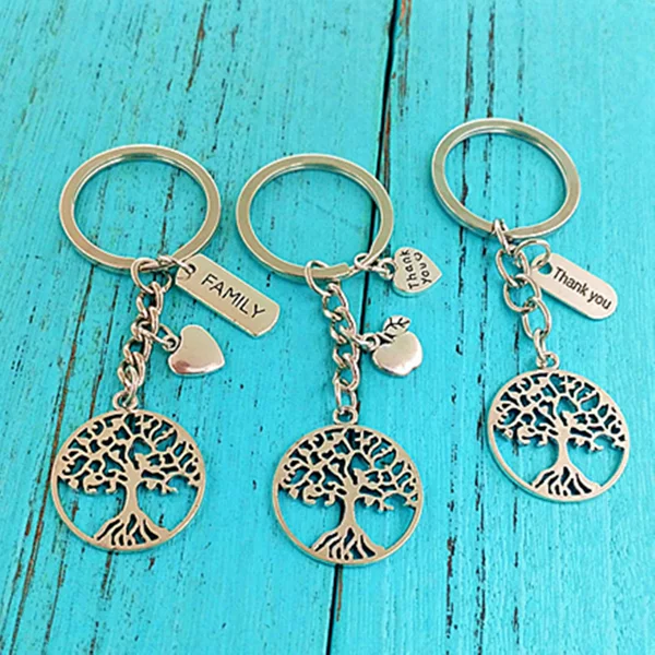 Amazon Hot Alloy Heart Tree of Life Thank You Family Pendant Keychain Thanksgiving Gift