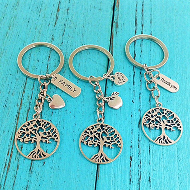 Amazon Hot Alloy Heart Tree of Life Thank You Family Pendant Keychain Thanksgiving Gift