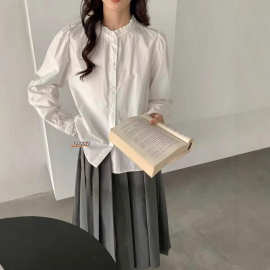简梦蕾丝袖口净版衬衫 2026春季新款 花边领开衫休闲长袖衬衣5882