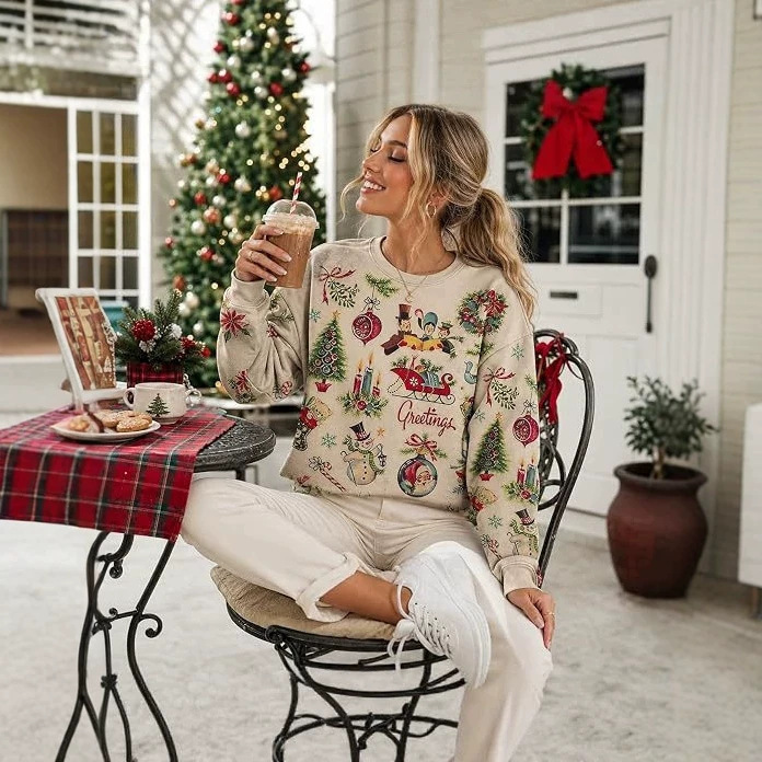 Cross-Border Amazon Women's Christmas Cartoon Fun Gift Casual Sweatshirt Novelty Christmas Fun 3D Print Cross-Border Amazon Women's Christmas Cartoon Fun Gift Casual Sweatshirt Novelty Christmas Fun 3D Print