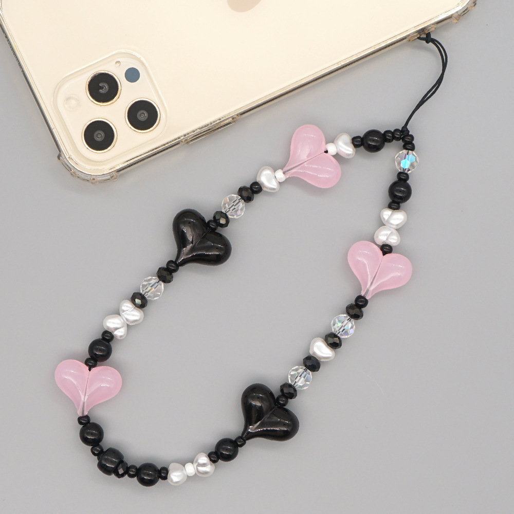 Bohemian Mobile Phone Charm I Domestic Bead Crystal Beads Acrylic Imitation Pearl Shaped Peach Heart Round Beads Mobile Phone Strap display picture 3