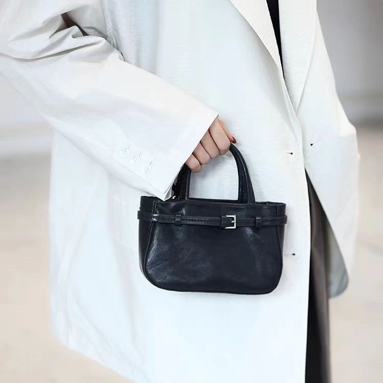 Japan & Korea Version Genuine Leather Women's Handbag Vegetable Tanned Cowhide Tote Bag Spring/Summer New Fashion Simple Shoulder Crossbody Bag - Thumbnail 2