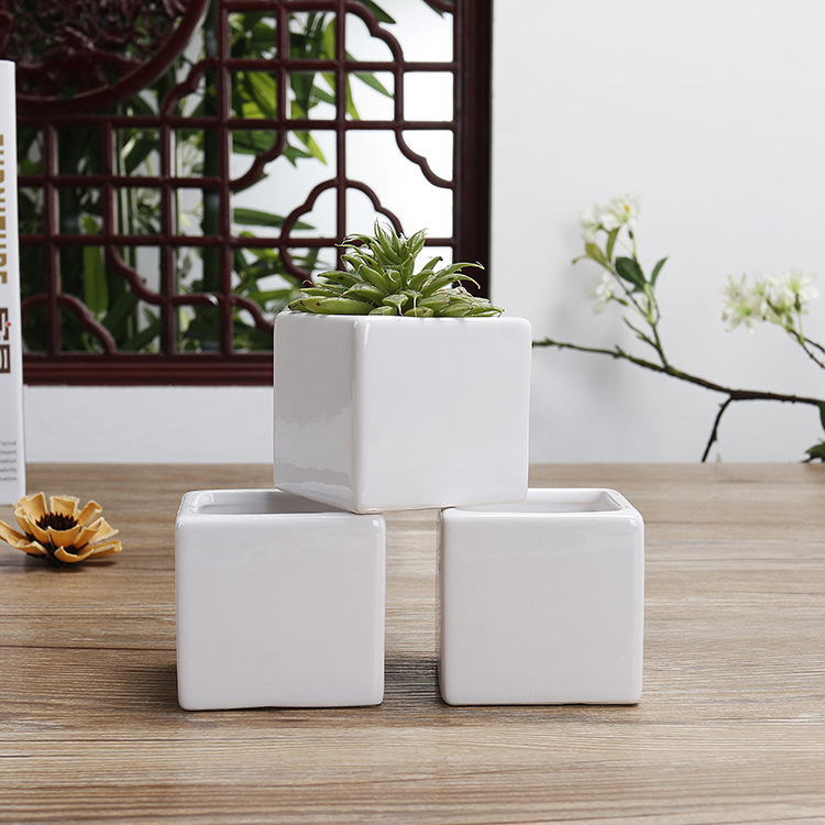 方口小花盆 白色 陶瓷方缸 插花花器正方形花盆厂家直批
