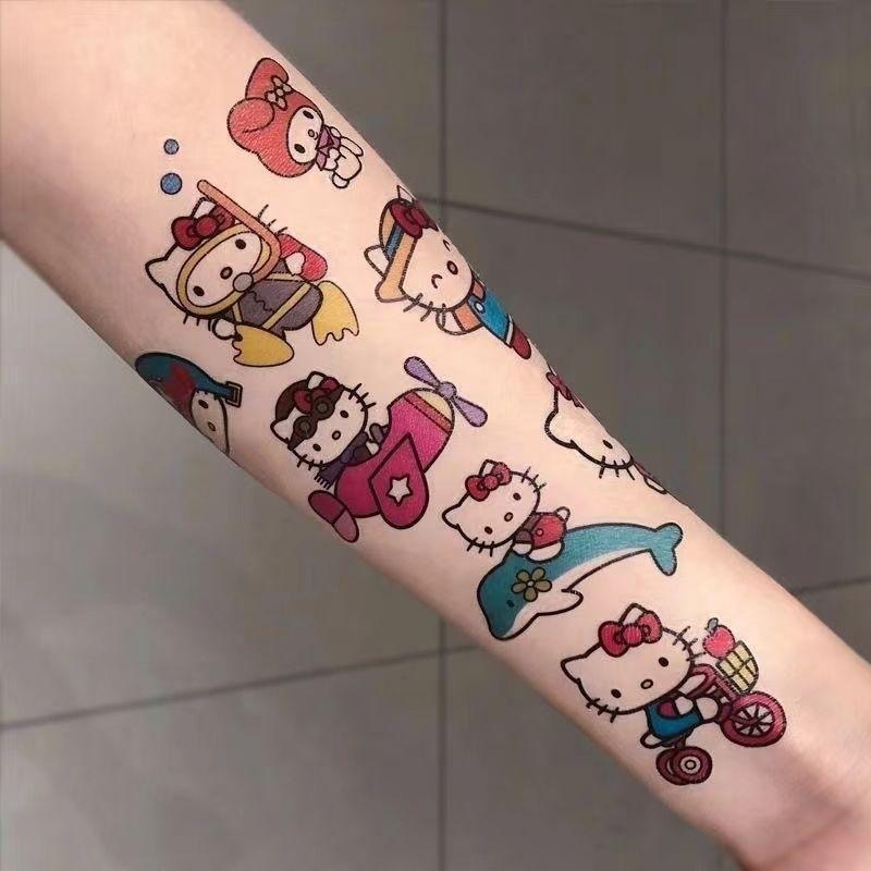 Explosions Kitty Cat Anime Tattoo Sticker Cartoon Cute Girl Student Waterproof Lasting Hello Kitty Tattoo Sticker