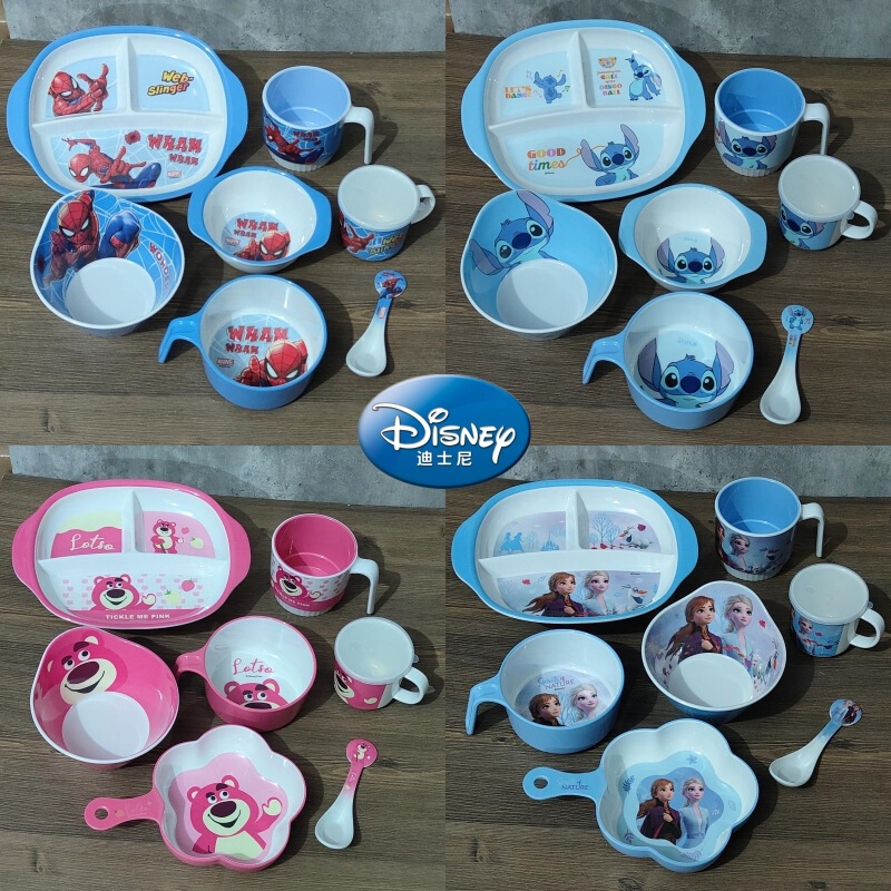 Disney Spider-Man Frozen Children's Tableware Divided Plate Bowl Spoon Handle Bowl Water Cup Shatter-Resistant Melamine Tableware